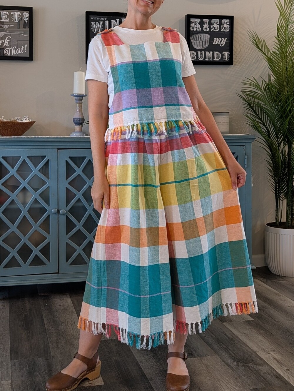 ooak MADRAS PLAID JUMPSUIT made from vintage tablecloth S M